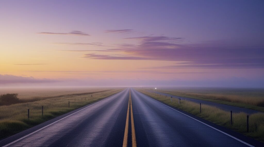 A lonely road at dusk symbolizing the uncertain journey of self-discovery