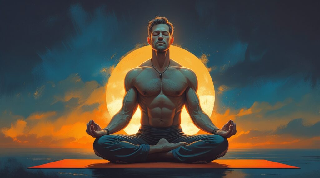 A man practicing yoga at sunrise, symbolizing transformation and healing through yoga for recovery